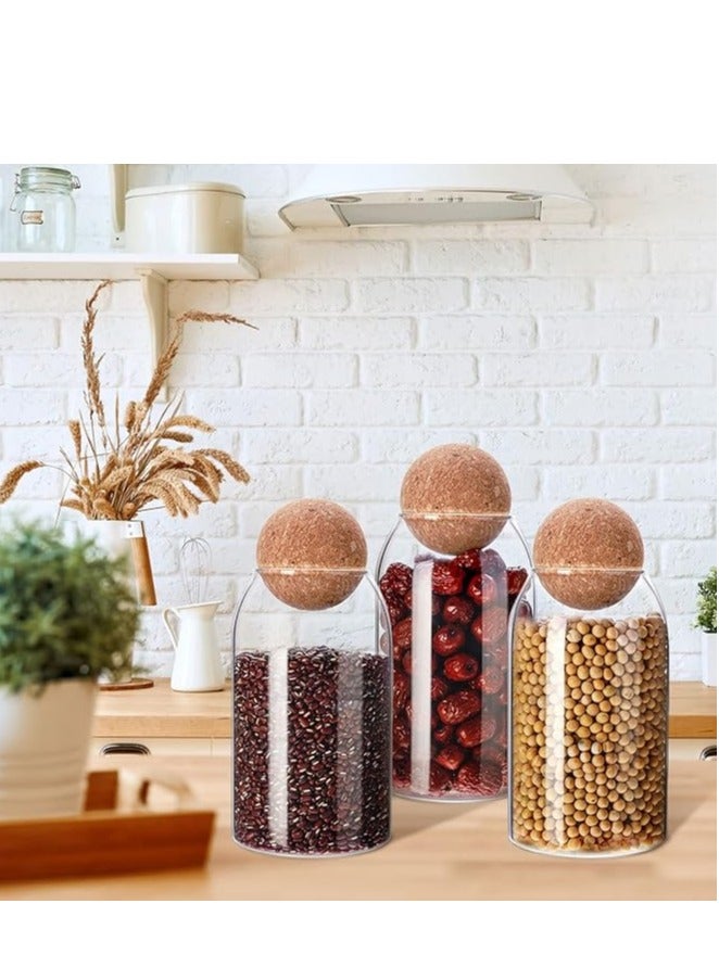 HOME ZONE 3 Pcs Cork Glass Jar Glass Bottle Sealed Jar Nut Storage Jar Coffee Bean Jar Glass Container with Ball Cork Round Glass Bottles with Cork Glass Canisters with Airtight Seal Wooden Lid (800 ML/ 27 Oz) - Image 5