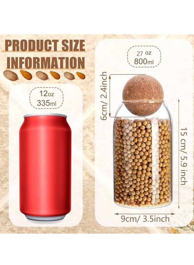 HOME ZONE 3 Pcs Cork Glass Jar Glass Bottle Sealed Jar Nut Storage Jar Coffee Bean Jar Glass Container with Ball Cork Round Glass Bottles with Cork Glass Canisters with Airtight Seal Wooden Lid (800 ML/ 27 Oz) - Image 3