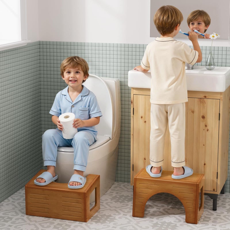 AmazerBath Toddler Toilet Step Stool 3in1 Bamboo Toilet Squat Stool for Adults 059 Thickness One Step NonSlip Baby Kids Potty Poop Stool for Bathroom Sink Counter Bedroom Closet 9 - Image 2