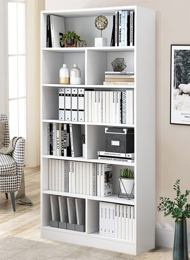 fashionhome Living Room Bookshelf Wooden Simple Student Versatile Storage Unit Display Book Case White 180x60x24 cm - Image 1