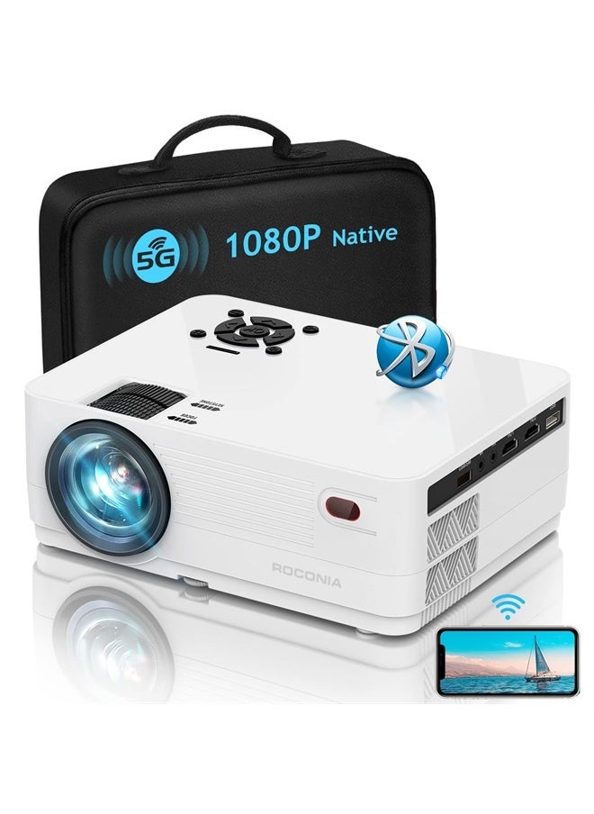 5G WiFi Bluetooth Native 1080P Projector, Roconia 12000LM Full HD Movie Projector, 300" Display Support 4k Home Theater,Compatible with iOS/Android/XBox/PS4/TV Stick/HDMI/USB (White)