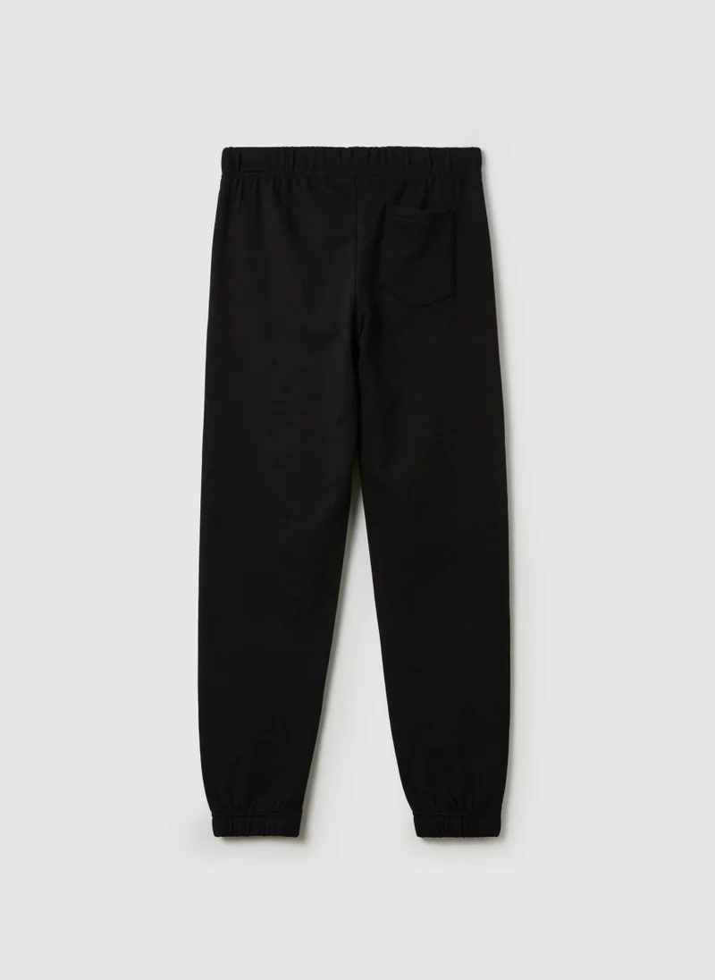 او في اس Fleece Joggers With Drawstring And Print