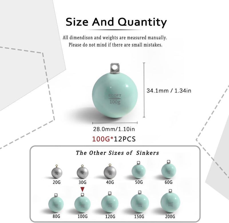 ECOFT Lead Free Fishing Weights Sinkers 20g-200g Coated Egg Sinkers Cannonball Weights Assorted Sizes Bag and Fishing Weights Assortment Box Non-Lead Fishing Weights Saltwater Freshwater - Image 2