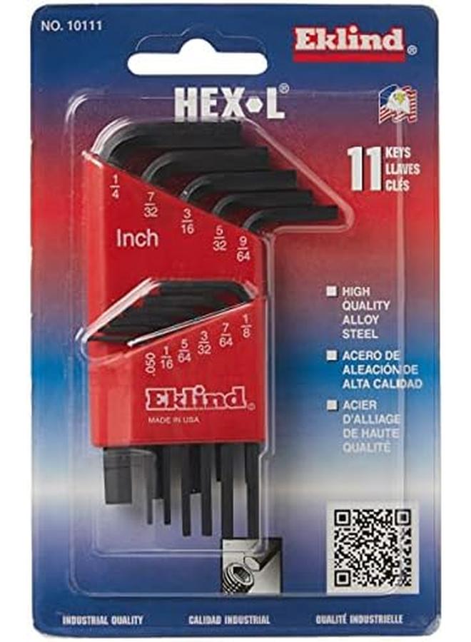 Eklind 10111 Hex L Key Allen Wrench 11Pc Set Sae Inch Sizes .050 1 4 Short Series  - Image 2
