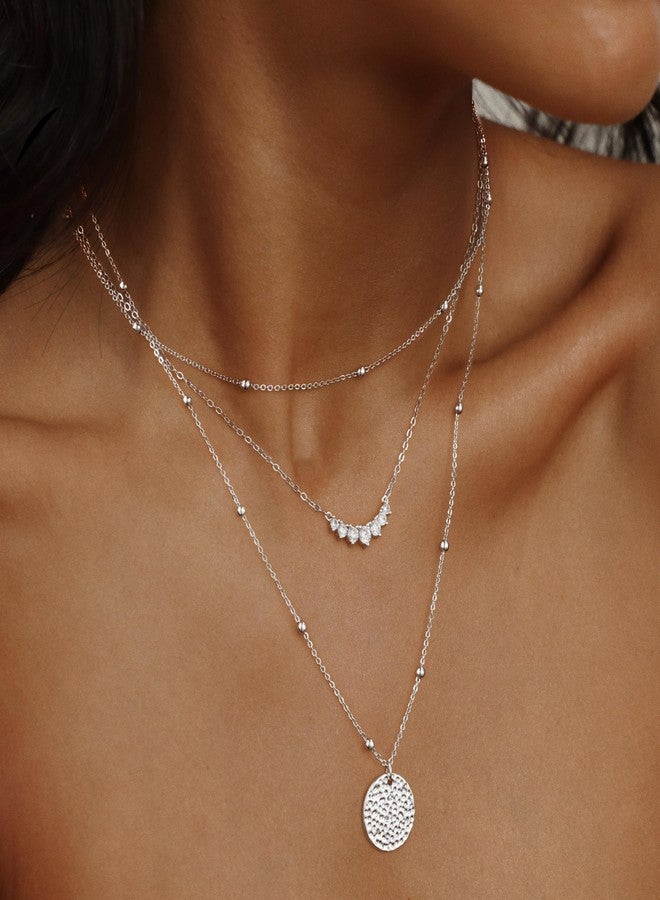 Kyerlyn Layered Silver Necklaces for Women, Stackable Stack Necklaces for Women Trendy Layering Circle Pendant Choker Chain Necklace Set Jewelry Gifts - Image 3