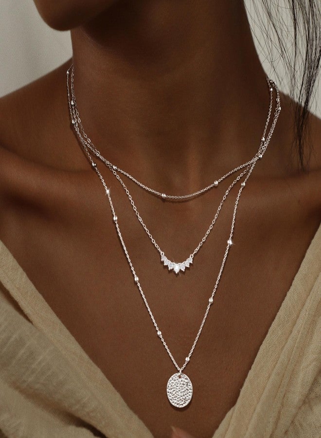Kyerlyn Layered Silver Necklaces for Women, Stackable Stack Necklaces for Women Trendy Layering Circle Pendant Choker Chain Necklace Set Jewelry Gifts - Image 2