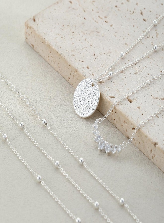 Kyerlyn Layered Silver Necklaces for Women, Stackable Stack Necklaces for Women Trendy Layering Circle Pendant Choker Chain Necklace Set Jewelry Gifts - Image 5