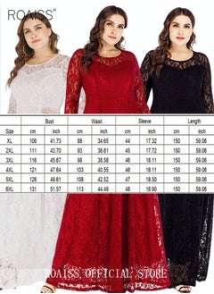 roaiss Women's Plus Size Lace Dress for Wedding Party Dating Solid Color Midi Long Loose Dress Transparent three quarter Sleeve Boat Neck Large Hem Elegant Evening Dresses Black  - Image 5