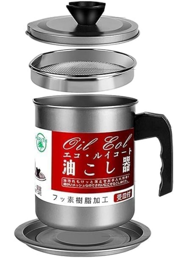 Generic - Oil Strainer - Oil Filter Pot (1.4L Capacity) with Dustproof Fine Mesh Lid and Non-Slip Dish Base, Easy Grip Handle, Suitable for Frying and Cooking Storage - Oil Grease Canister with Easy Grip Handle - Reliable Stainless Steel Kitchen Oil Filter Features Smart Frying Strainer and Leak-Proof Oil Storage Pot for Safe Home Oil Management - Oil Filter Pot - Image 1