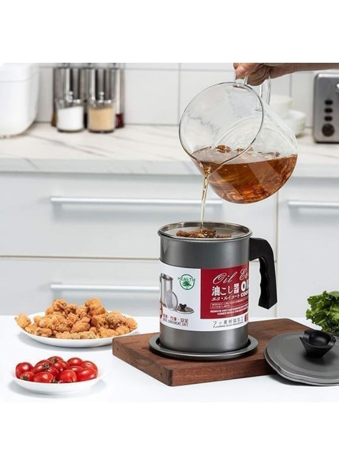 Generic - Oil Strainer - Oil Filter Pot (1.4L Capacity) with Dustproof Fine Mesh Lid and Non-Slip Dish Base, Easy Grip Handle, Suitable for Frying and Cooking Storage - Oil Grease Canister with Easy Grip Handle - Reliable Stainless Steel Kitchen Oil Filter Features Smart Frying Strainer and Leak-Proof Oil Storage Pot for Safe Home Oil Management - Oil Filter Pot - Image 1
