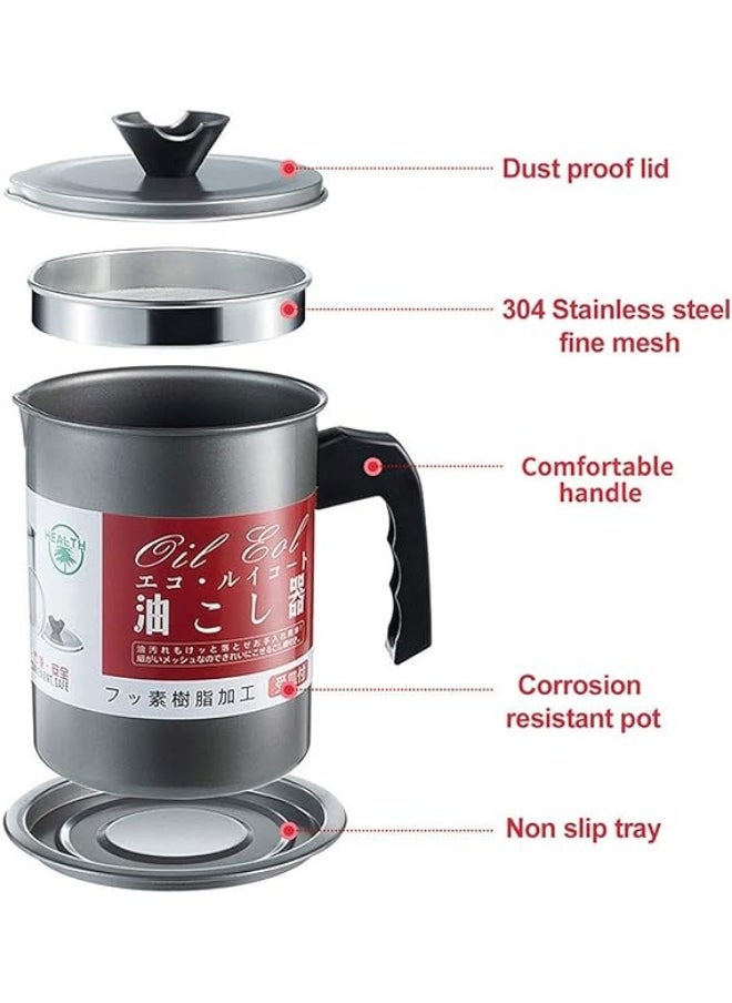 Generic - Oil Strainer - Oil Filter Pot (1.4L Capacity) with Dustproof Fine Mesh Lid and Non-Slip Dish Base, Easy Grip Handle, Suitable for Frying and Cooking Storage - Oil Grease Canister with Easy Grip Handle - Reliable Stainless Steel Kitchen Oil Filter Features Smart Frying Strainer and Leak-Proof Oil Storage Pot for Safe Home Oil Management - Oil Filter Pot - Image 1