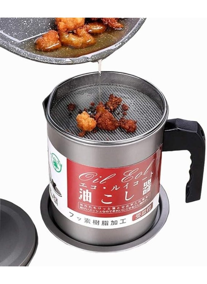 Generic - Oil Strainer - Oil Filter Pot (1.4L Capacity) with Dustproof Fine Mesh Lid and Non-Slip Dish Base, Easy Grip Handle, Suitable for Frying and Cooking Storage - Oil Grease Canister with Easy Grip Handle - Reliable Stainless Steel Kitchen Oil Filter Features Smart Frying Strainer and Leak-Proof Oil Storage Pot for Safe Home Oil Management - Oil Filter Pot - Image 1