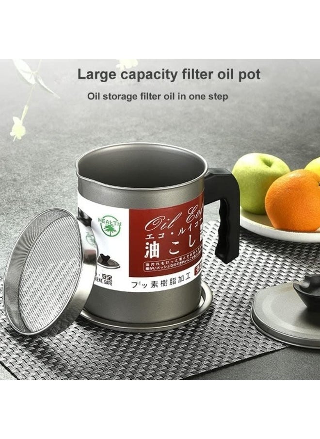 Generic - Oil Strainer - Oil Filter Pot (1.4L Capacity) with Dustproof Fine Mesh Lid and Non-Slip Dish Base, Easy Grip Handle, Suitable for Frying and Cooking Storage - Oil Grease Canister with Easy Grip Handle - Reliable Stainless Steel Kitchen Oil Filter Features Smart Frying Strainer and Leak-Proof Oil Storage Pot for Safe Home Oil Management - Oil Filter Pot - Image 1