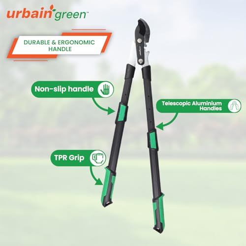 Urbain Green Professional Bypass Lopper by Sharpex with Compound Action, Telescopic Aluminum Handle, 40mm Cutting Capacity, Ideal for Heavy-Duty Garden Pruning and Tree Trimming (Black) - Image 2