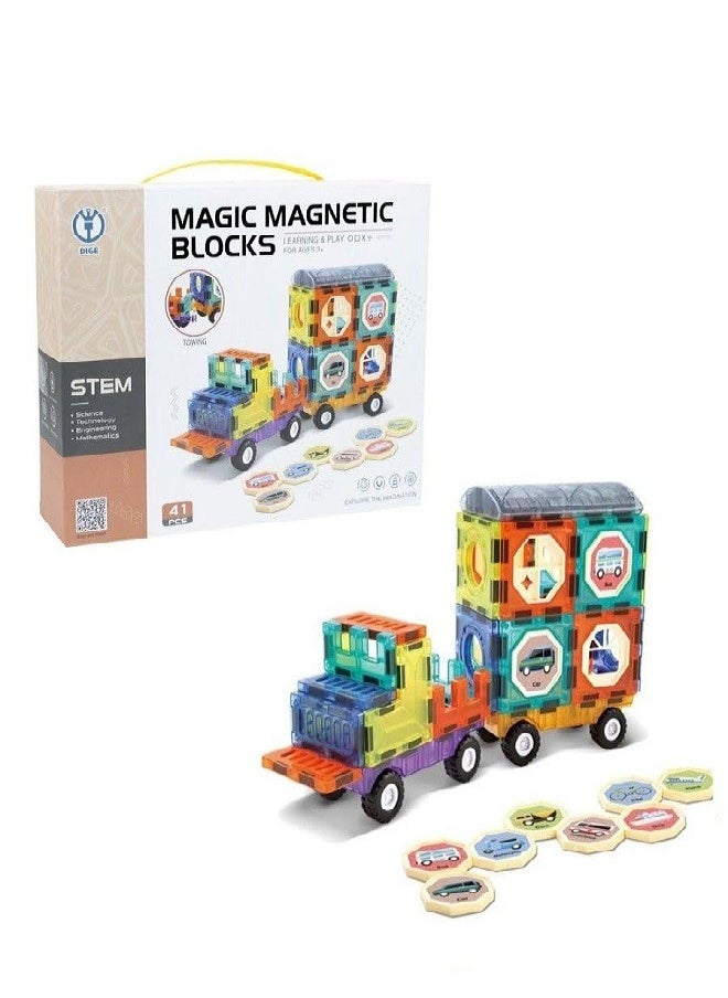 3D magnetic building blocks for children of 41 pieces, fun and educational educational games for children boys and girls from 3-10 years old (multicolored) (light magnetic cube 41 pieces)  - Image 1