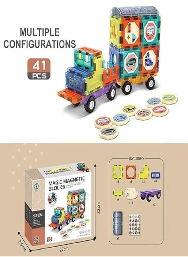 3D magnetic building blocks for children of 41 pieces, fun and educational educational games for children boys and girls from 3-10 years old (multicolored) (light magnetic cube 41 pieces)  - Image 3