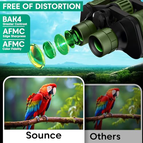 Sounce 8x40 Binoculars for Long Distance | Professional HD Binocular for Adults | BAK4 Porro Prism FMC Optics | Bird Watching Wildlife Trekking Safari | Wide Angle Durbin with Pouch (Green) - Image 4