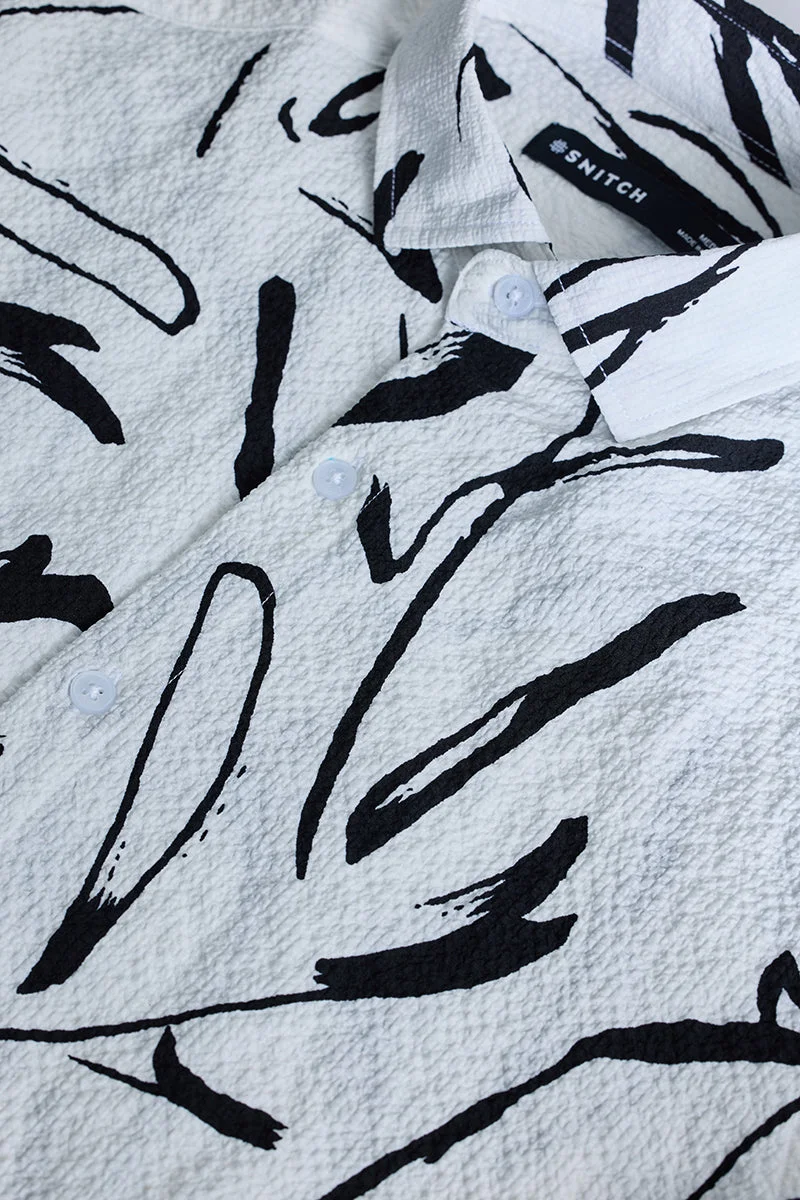 SNITCH White Textured Abstract Shirt
