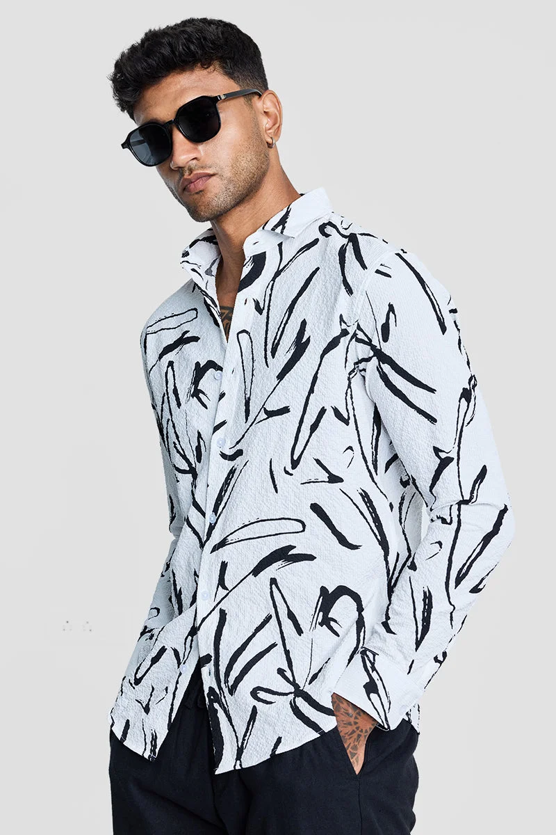 SNITCH White Textured Abstract Shirt