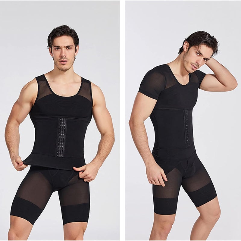 klarako Men Slimming Body Shaper, Men Slimmer Vest Comfortable Slimmer Compression Vests Nylon Breathable Vest Top (Black) - Image 5