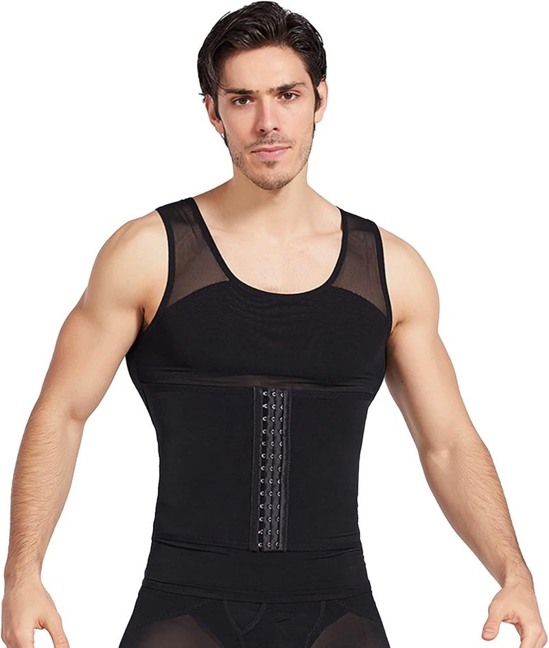 klarako Men Slimming Body Shaper, Men Slimmer Vest Comfortable Slimmer Compression Vests Nylon Breathable Vest Top (Black) - Image 4