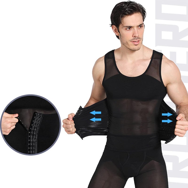 klarako Men Slimming Body Shaper, Men Slimmer Vest Comfortable Slimmer Compression Vests Nylon Breathable Vest Top (Black) - Image 2