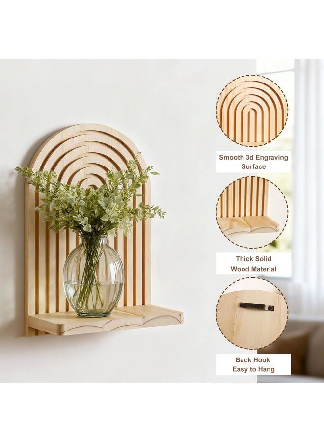 Artilady 2 Pack Boho Wood Wall Hanging Shelf - Handmade Rainbow Arch Floating Shelves Trinket Storage Rack Modern Wall Decor for Bedroom Living Room Nursery Bathroom - Image 2