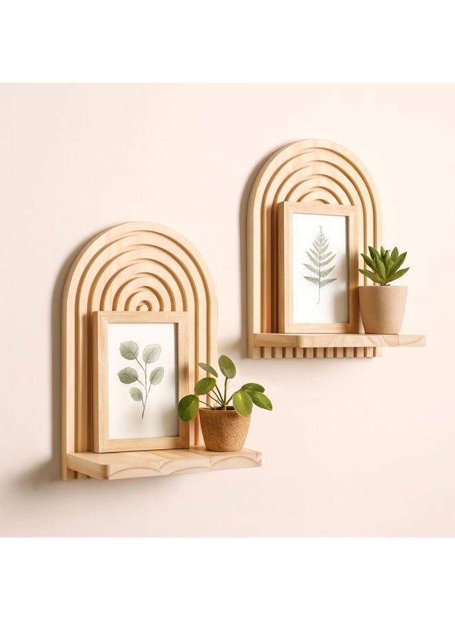 Artilady 2 Pack Boho Wood Wall Hanging Shelf - Handmade Rainbow Arch Floating Shelves Trinket Storage Rack Modern Wall Decor for Bedroom Living Room Nursery Bathroom - Image 1