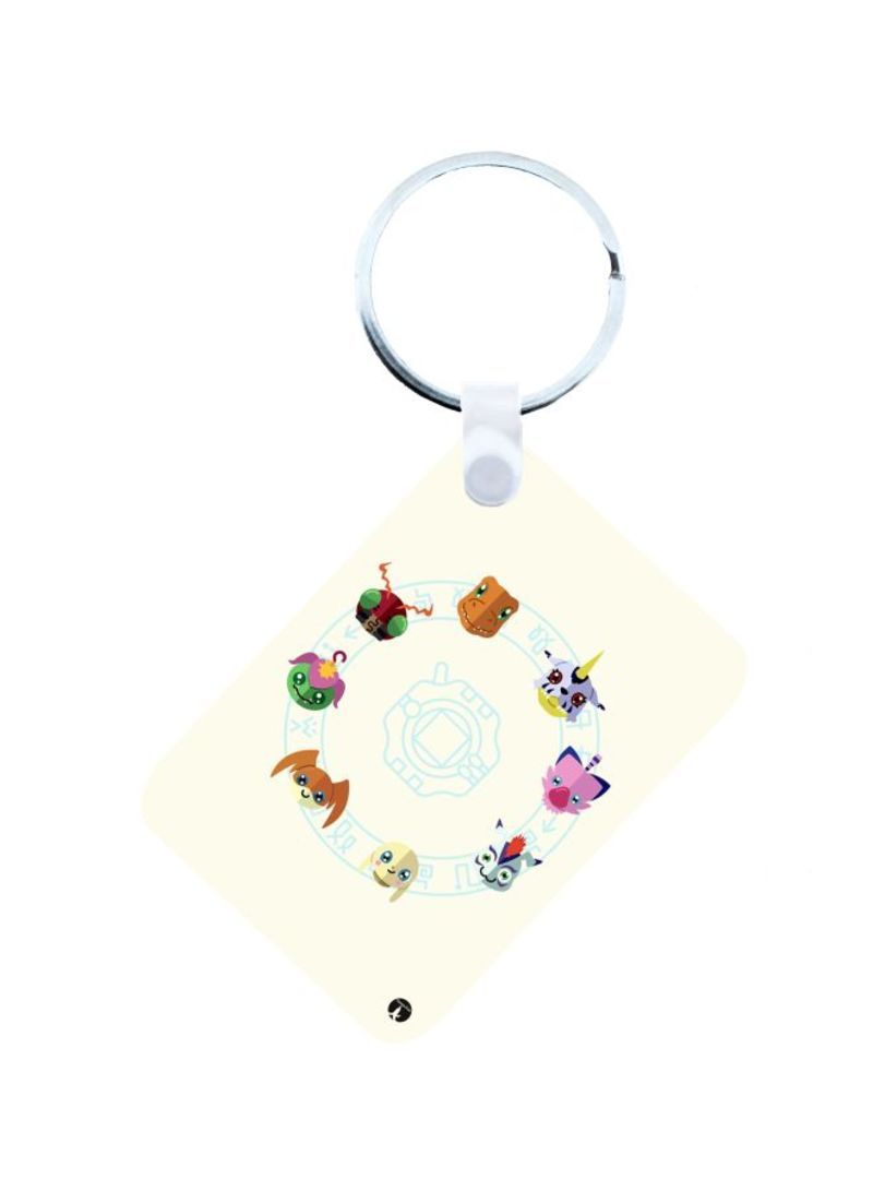 Anime Digimon Printed Keychain White/Blue/Beige