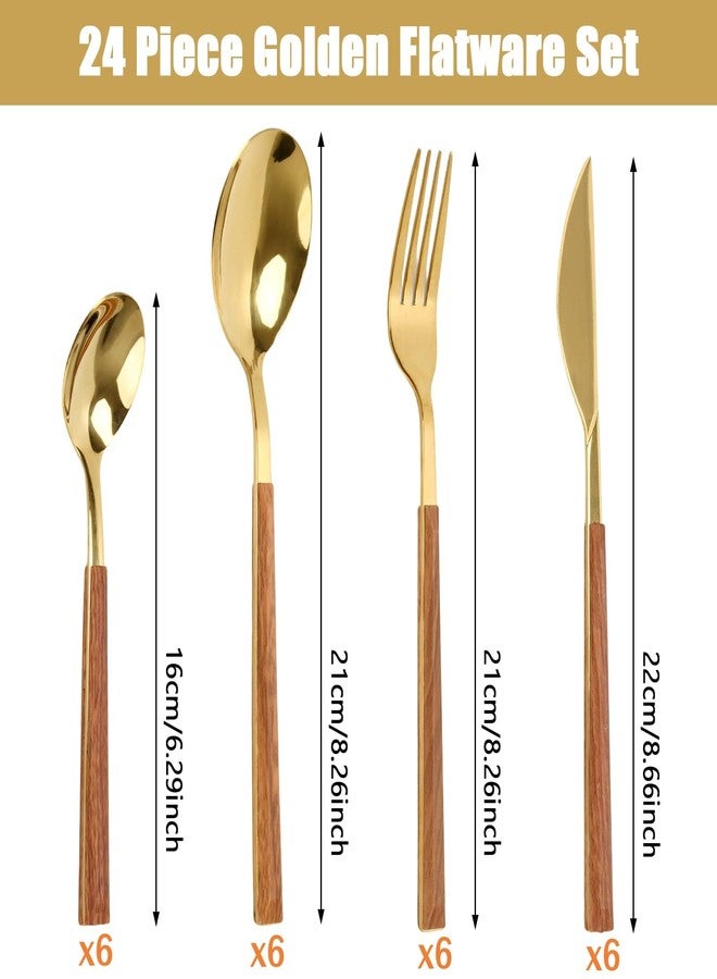 LYFJXX Golden Silverware Set, 24 Piece Flatware Cutlery Set for 6, 18/10 Stainless Steel Silverware, Gold Cutlery Set Utensils Set, Tableware Include Forks Knives Spoons - Image 2
