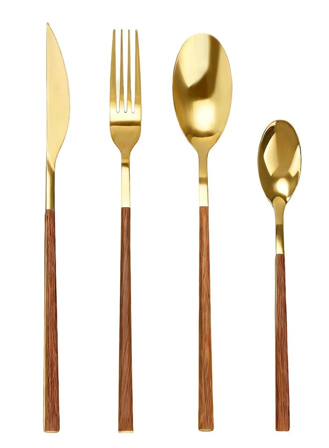 LYFJXX Golden Silverware Set, 24 Piece Flatware Cutlery Set for 6, 18/10 Stainless Steel Silverware, Gold Cutlery Set Utensils Set, Tableware Include Forks Knives Spoons - Image 1
