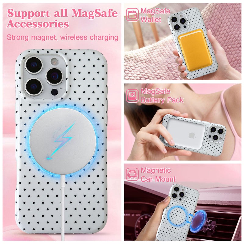 EYZUTAK Magnetic for iPhone 16 Pro Max Case Compatible with MagSafe, Fashion Cute Polka Dot Phone Case Simple Chic Aesthetic Polka Dot Pattern Slim TPU Protective Cover for Women Girls - White - Image 3