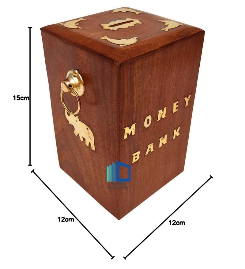 HEEBA GALLERY Wooden Money Bank - Big Size Master Size Large Piggy Bank Wooden 6 x 4 inch for Kids and Adults (Brown) || MB08 - Image 2