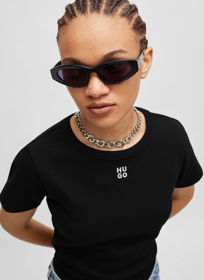 HUGO Black Regular-fit T-shirt with stacked-logo embroidery for Women | Best Price UAE
