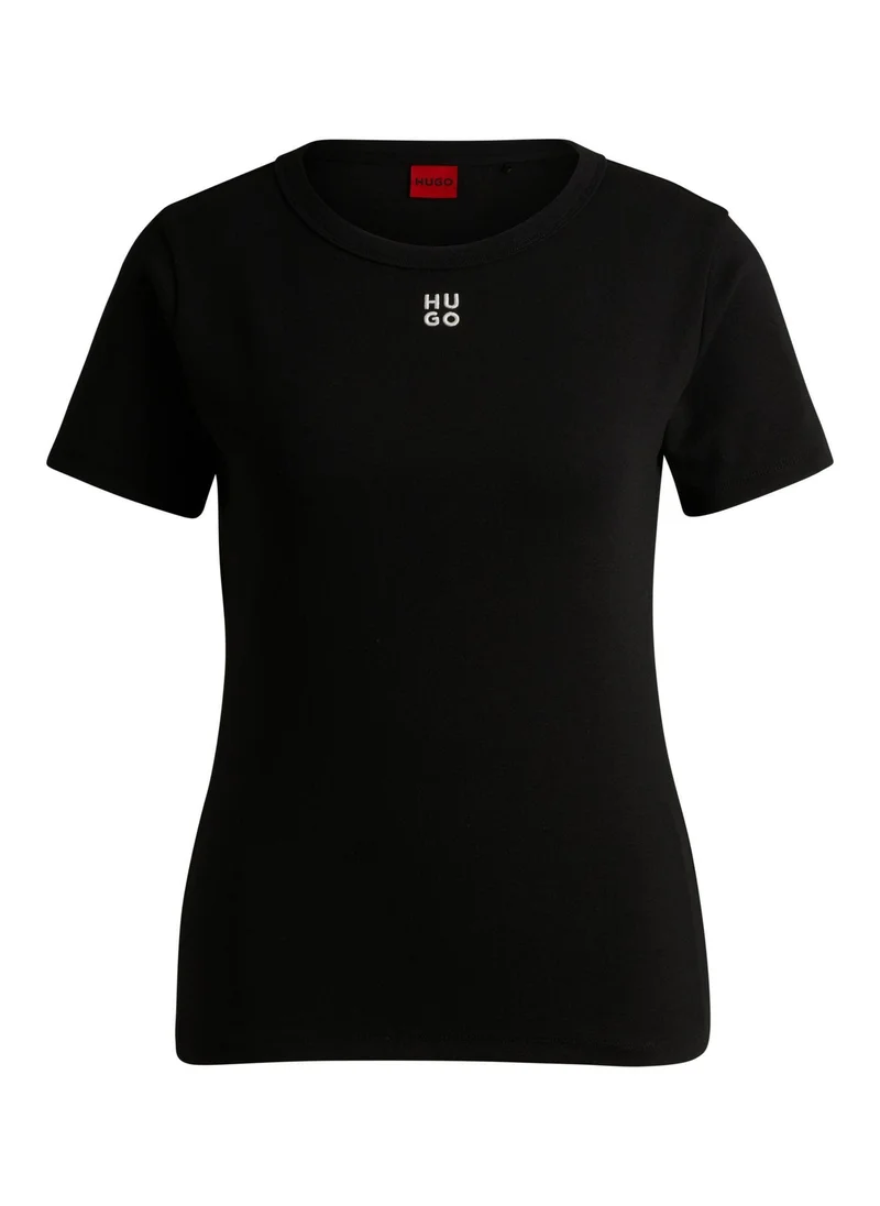 HUGO Black Regular-fit T-shirt with stacked-logo embroidery for Women | Best Price UAE
