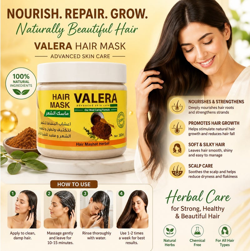 Valera Al-Mashat Herbal Hair Mask For Thickening Lengthening And Softening Hair Also Beneficial For Dandruff - Image 5