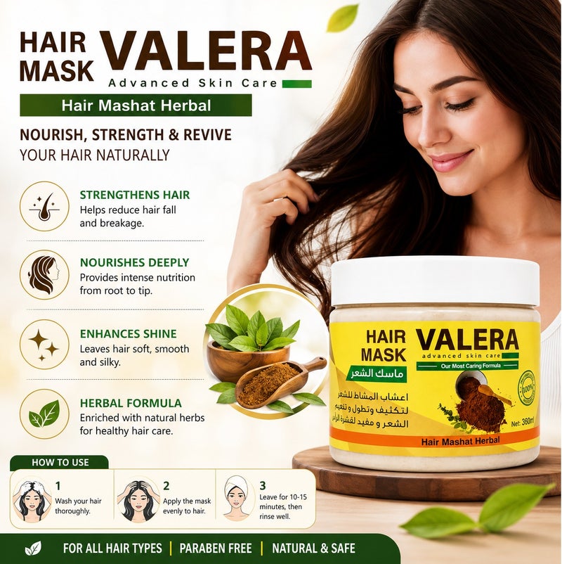 Valera Al-Mashat Herbal Hair Mask For Thickening Lengthening And Softening Hair Also Beneficial For Dandruff - Image 4
