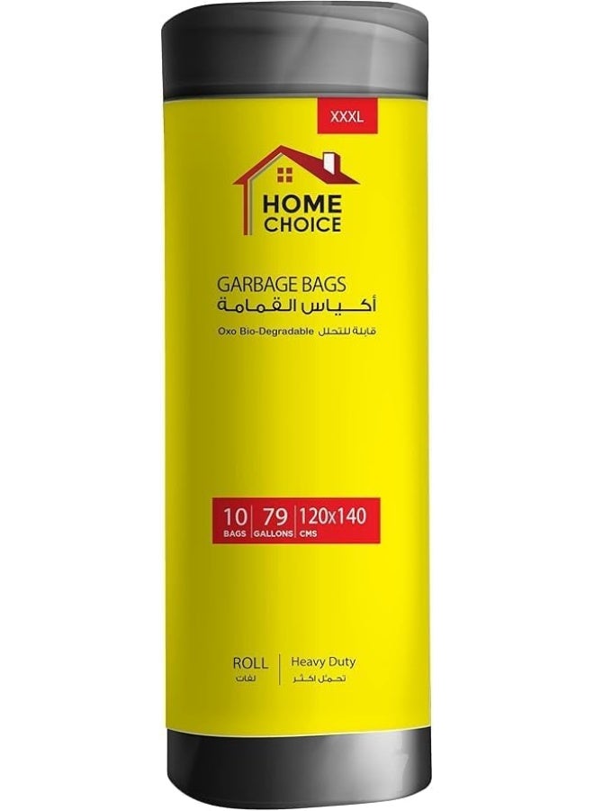 HOME CHOICE 79 Gallons, Heavy Duty Bio-degradable Garbage Bags Roll, Size 120*140 cm , Pack of 10 Trash Bags, Bin Liners  - Image 1