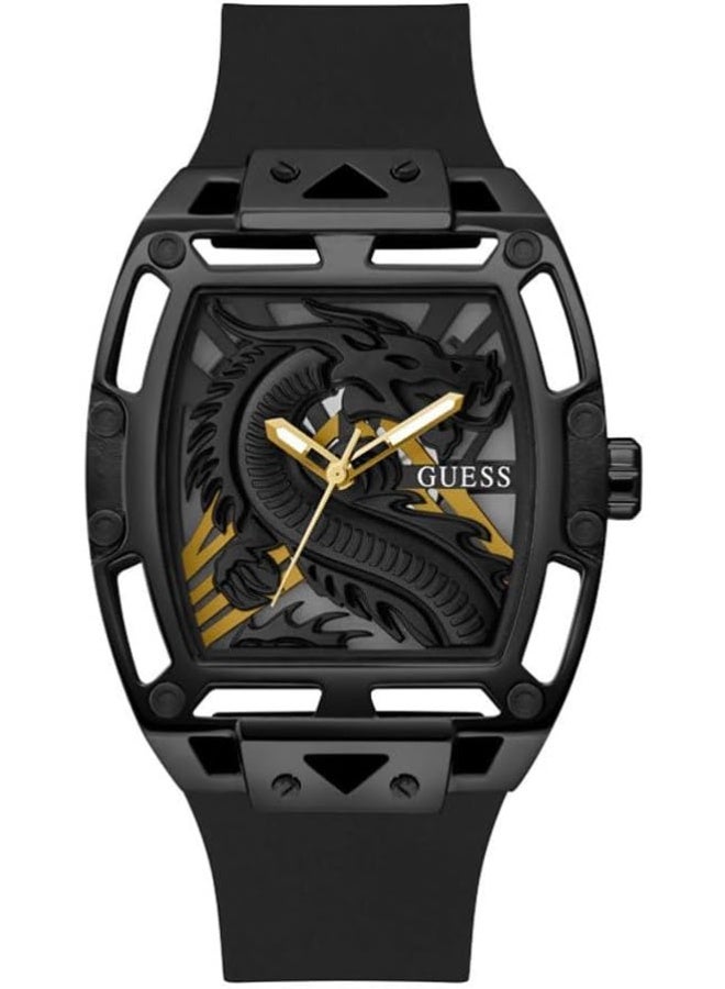 GUESS Men's 44mm Watch with Black Strap, Black Dial, and Black Case - Image 1