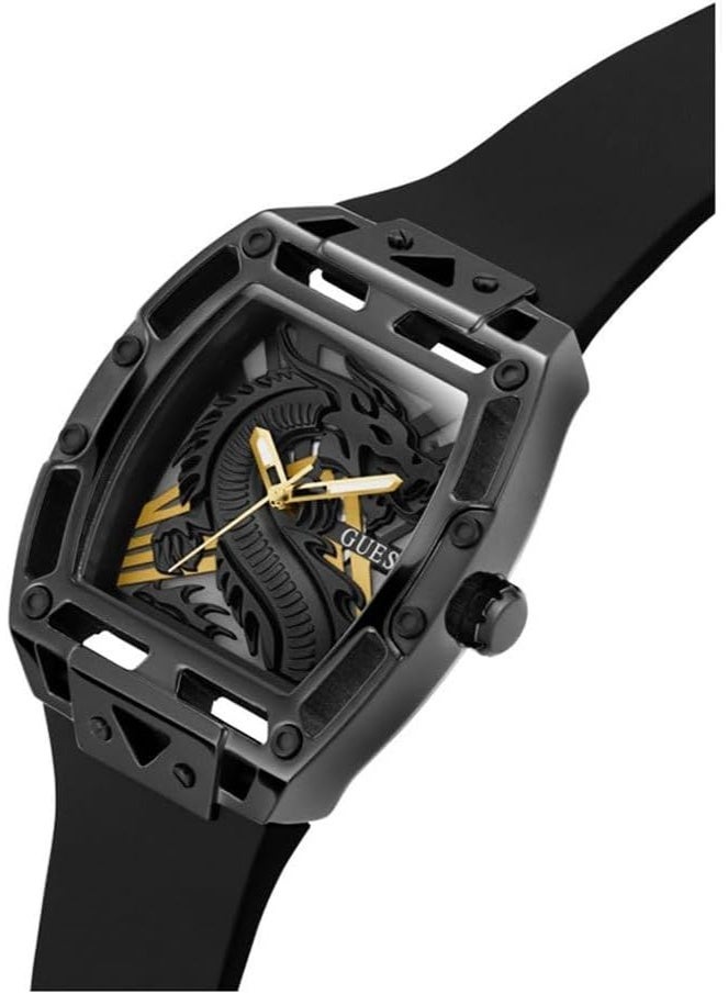 GUESS Men's 44mm Watch with Black Strap, Black Dial, and Black Case - Image 4