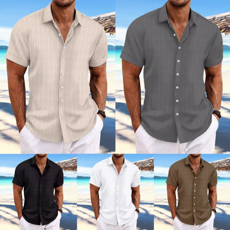 Men'S Short-Sleeved T-Shirt Loose Undershirt Pure Color Short-Sleeved Cotton And Linen Shirt Men'S Beach Large Size Men'S Short-Sleeved Shirt - Image 2