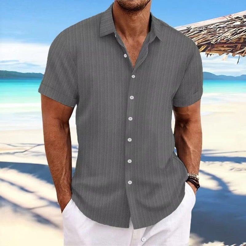Men'S Short-Sleeved T-Shirt Loose Undershirt Pure Color Short-Sleeved Cotton And Linen Shirt Men'S Beach Large Size Men'S Short-Sleeved Shirt - Image 1