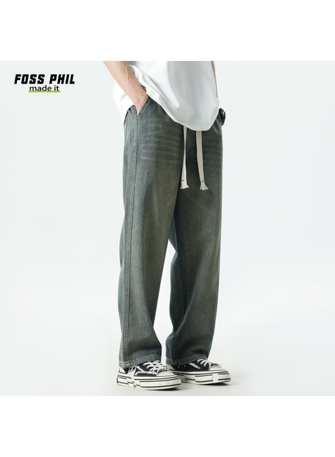Foss Phil Men's Jeans, Spring And Summer Wide-leg Casual Trendy Straight Loose Pants, Fpn5 Mud Yellow, Size L - Image 3