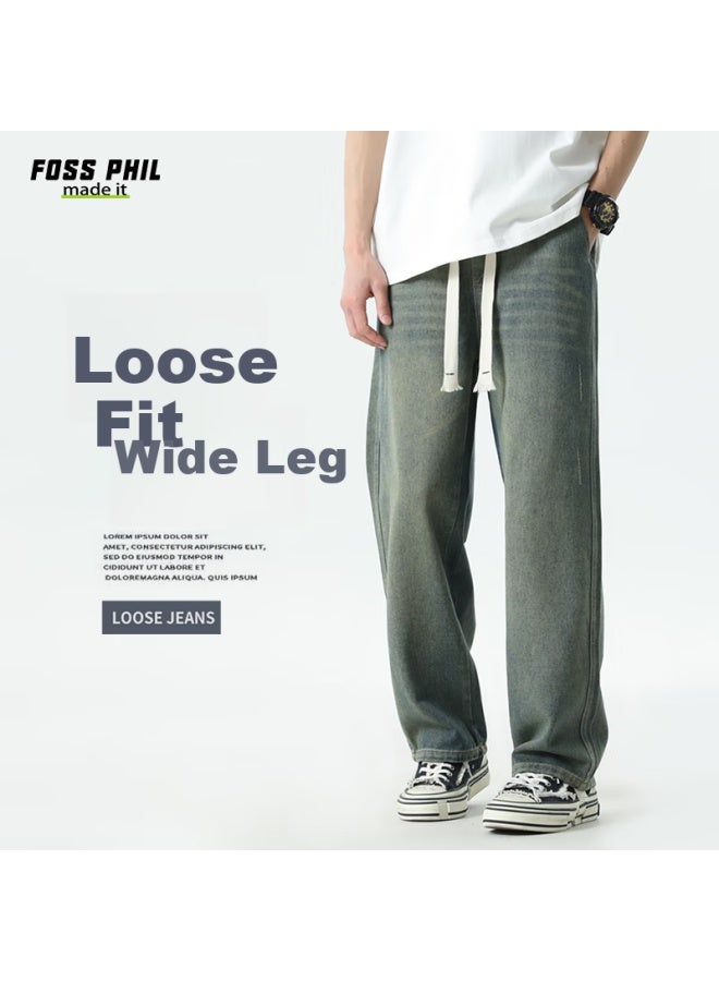 Foss Phil Men's Jeans, Spring And Summer Wide-leg Casual Trendy Straight Loose Pants, Fpn5 Mud Yellow, Size L - Image 1