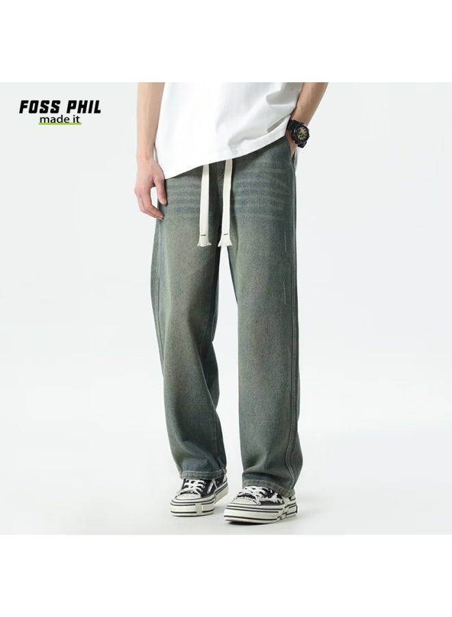 Foss Phil Men's Jeans, Spring And Summer Wide-leg Casual Trendy Straight Loose Pants, Fpn5 Mud Yellow, Size L - Image 4