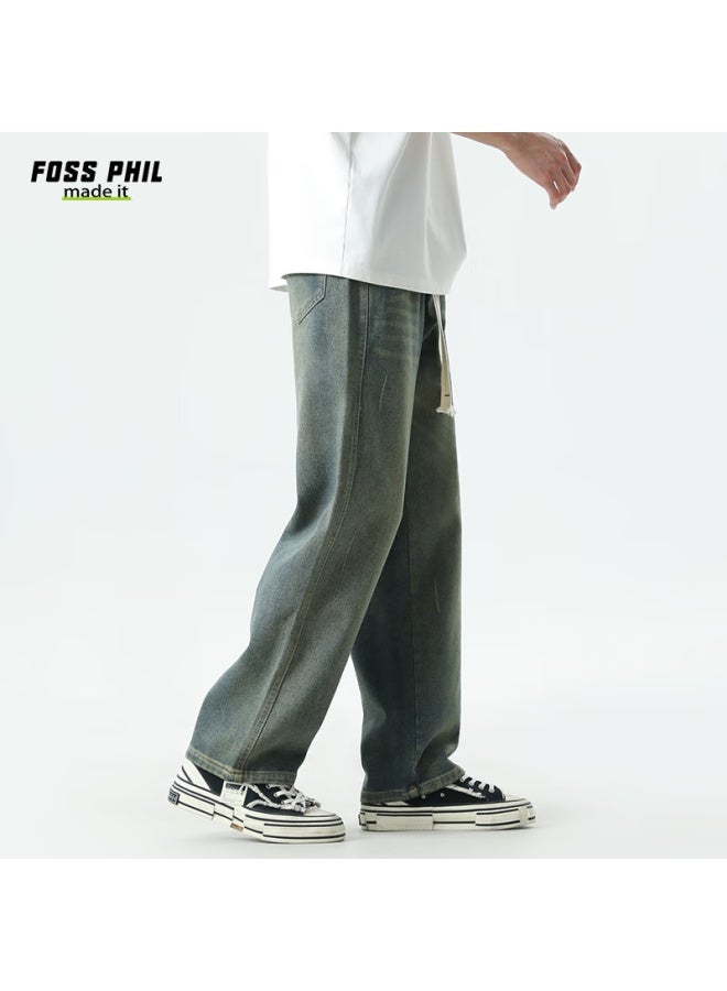 Foss Phil Men's Jeans, Spring And Summer Wide-leg Casual Trendy Straight Loose Pants, Fpn5 Mud Yellow, Size L - Image 2