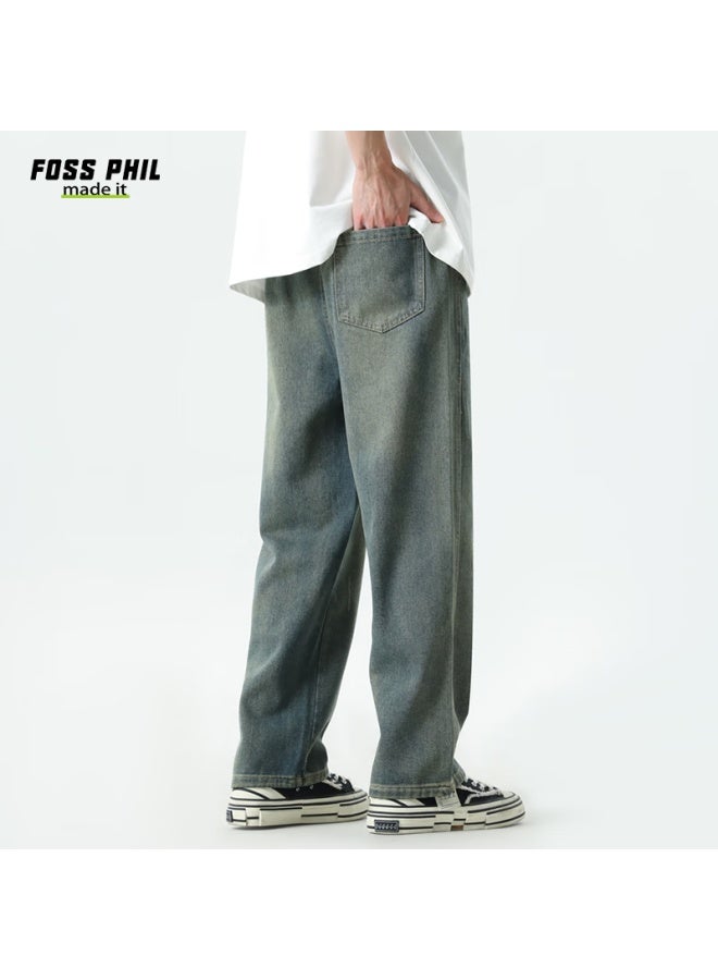 Foss Phil Men's Jeans, Spring And Summer Wide-leg Casual Trendy Straight Loose Pants, Fpn5 Mud Yellow, Size L - Image 5