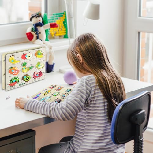 Lefan Wooden Puzzle Combo Set for Kids Vehicle, Fruit & Animal Knob Puzzles Montessori Educational Toy for Toddlers 2 Years+ Fine Motor Skill Learning Wooden Board Toy Gift - Image 5