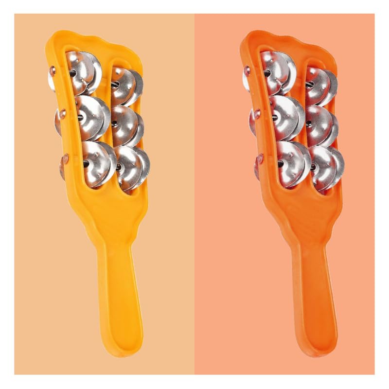 Plastic Majira Three line Music Instrument for kirtan, Bhajan, Mandir aarti (Mustard & Orange, Pack of 2)