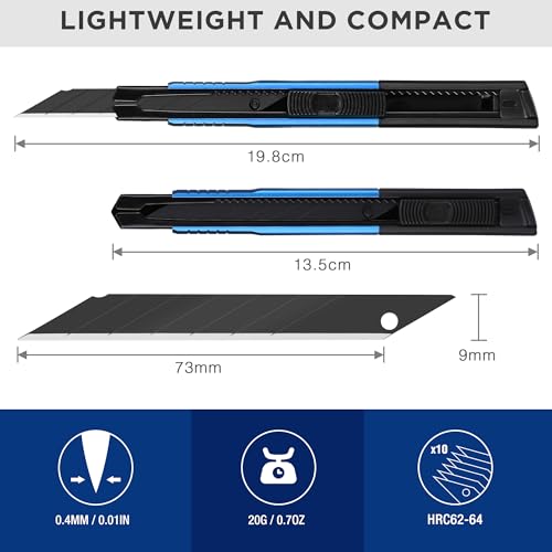 WORKPRO Premium Utility Knife Retractable Snap-off Blade, Heavy Duty Aluminum Box Cutter Set, Razor Knife Exacto Craft Knives, with 10 Extra 9mm Blades, Pack of 5 - Image 2